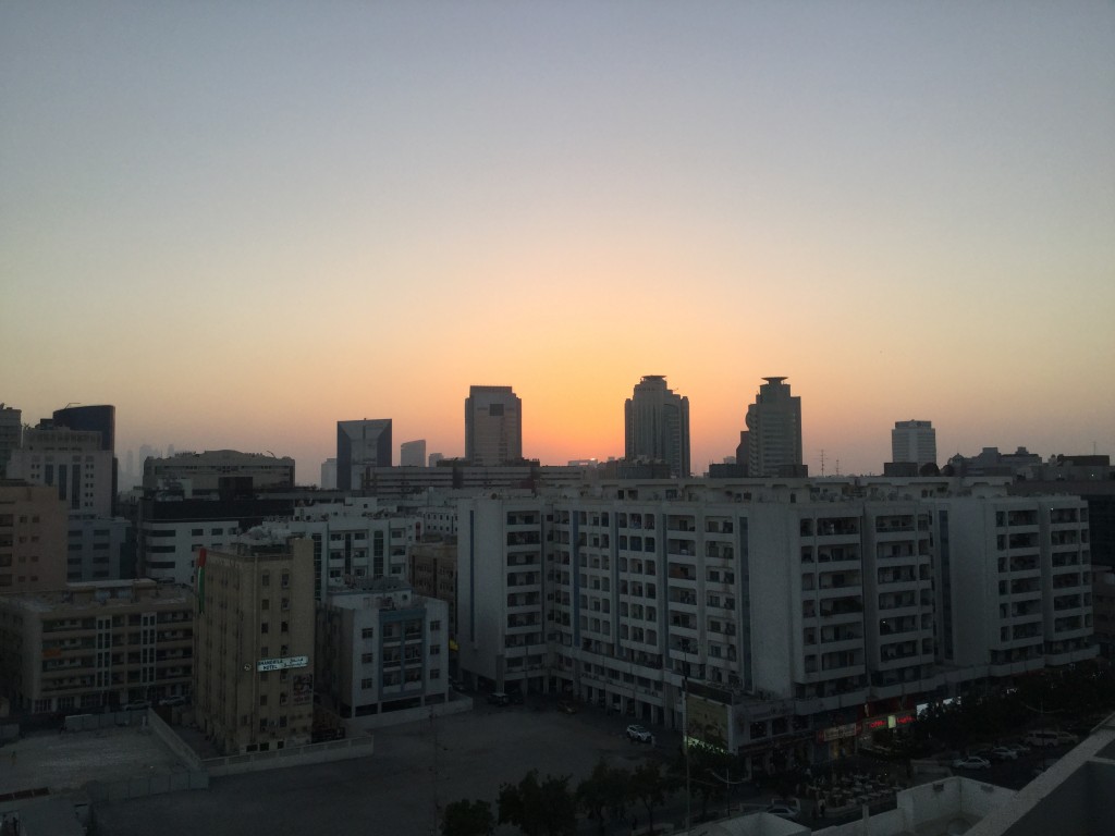 Sunset over Dubai, from the Al-Rigga Road