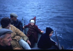 Me at the helm in Whalsay Harbour